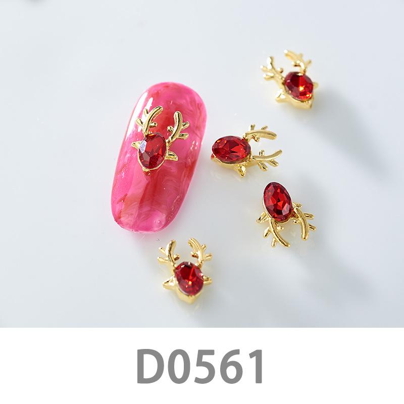 10Pcs Gold Silver Elk Antler Shape Alloy Diamond Nail Ornament Manicure Decoration Accessories