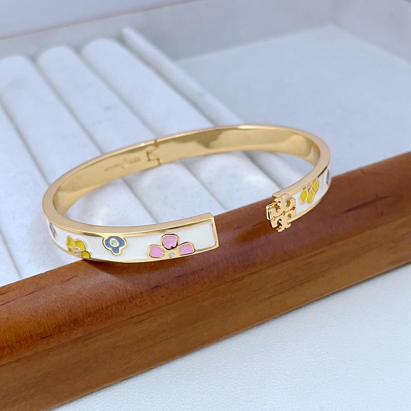 Bracelet Chic Métal Floral Émaillé de Luxe Léger