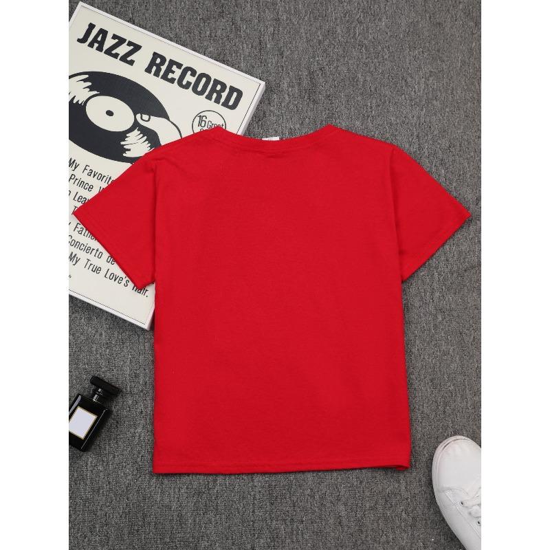 European sizes Cartoon-style Cute Little Bee Collecting Honey" Letter/cartoon Print, Girls' Short-sleeve T-shirt, Suitable for Summer Wear