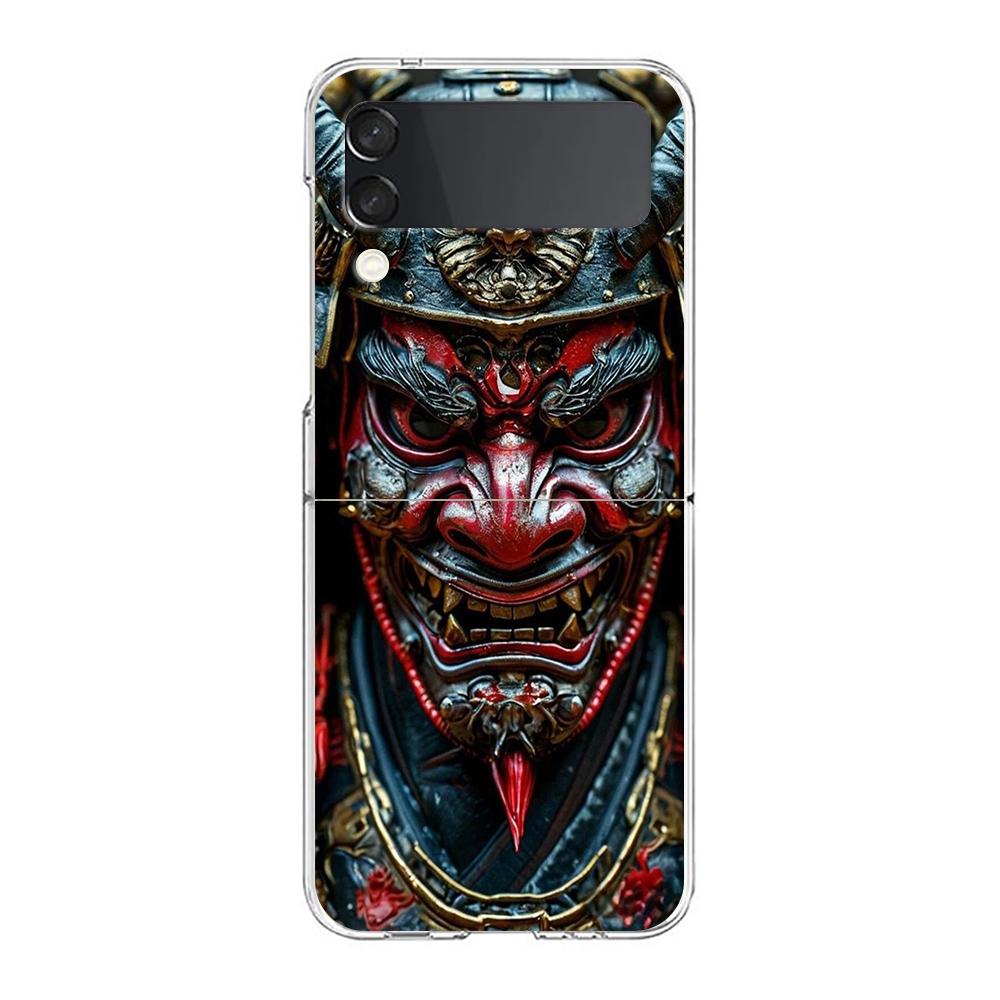 Transparent Phone Case For Samsung Galaxy Z Flip 3 4 5 6 7 Hard Folding PC Z Flip3 Flip4 Cover Japan Ghost Face Samurai