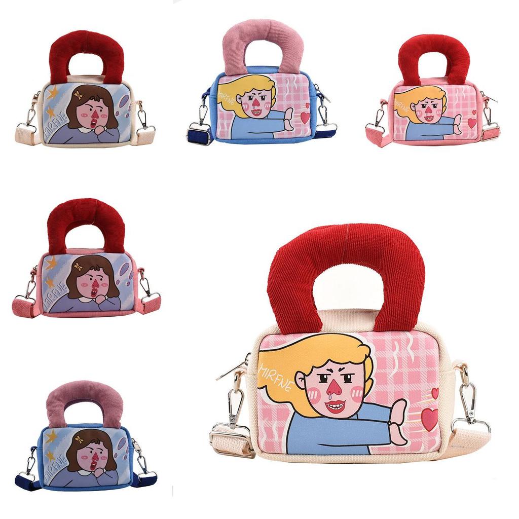 Canvas Cartoon Mini Crossbody Bag With Zipper Closure For Casual Travel And Girls