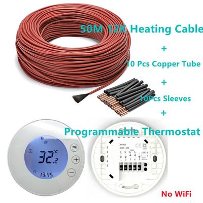 50m Heating Cable And Programmable Thermostat Kits 12K Floor Far Infrared Heating Wire with Round Thermostat Suit