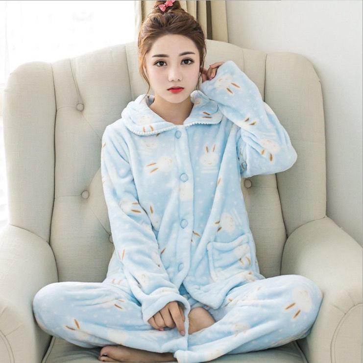 Winter Pajamas Coral Velvet Thickened Small Plus Velvet Warm Coral Long-sleeved Suit Two-piece Pajamas Women Autumn and Winter