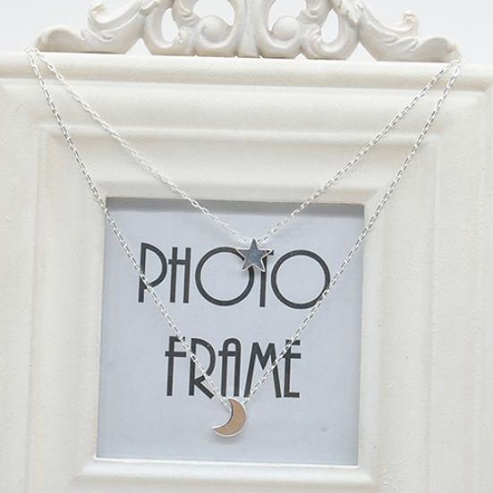 Women's Sexy Star Moon Double-Layer Vertical Drop Bar Pendant Charm Necklace