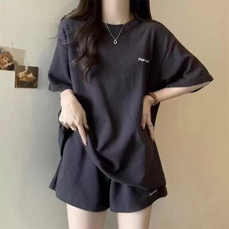 New Summer Embroidered Casual Set For Women Loose Short Sleeve T-shirt  Shorts Two-piece Outfit