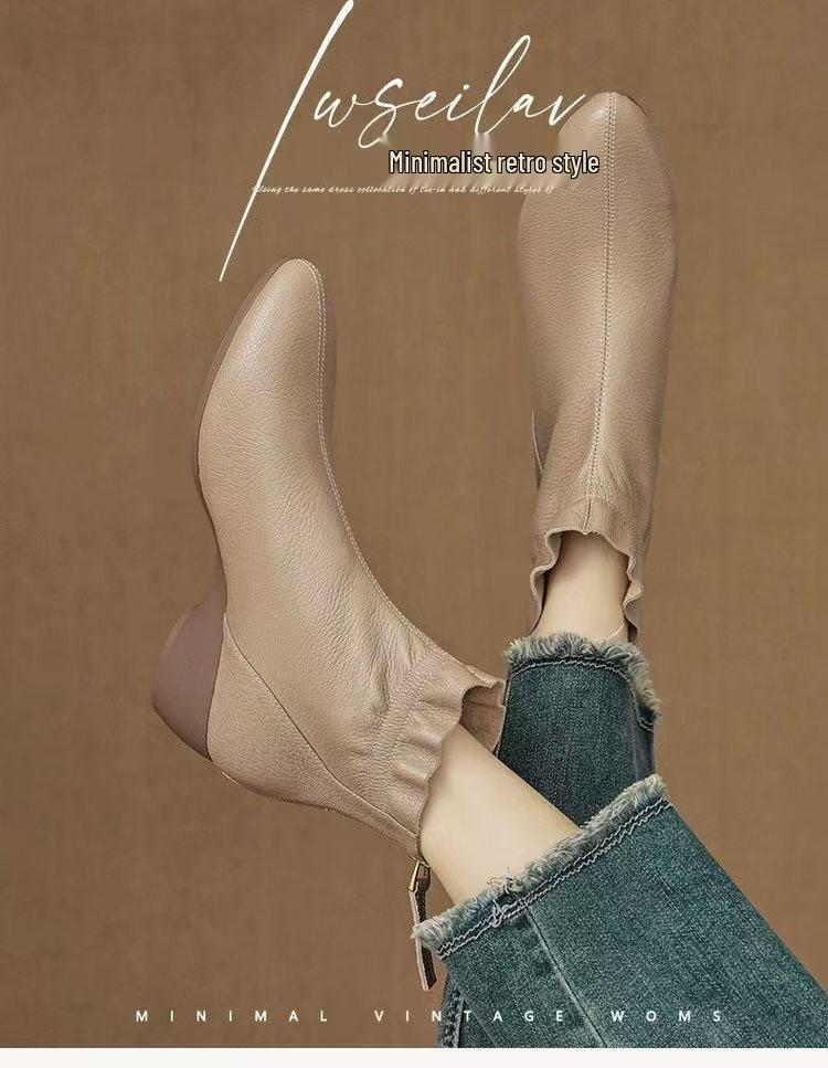 Damen Bequeme Retro Keilabsatz Stiefeletten - 2025 Herbst/Winter Mode, Vielseitige & Warme Plüsch Mama Schuhe