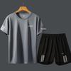 Men's Summer Gym Running Set: Loose-fit Quick-drying T-shirt with Round Neck and Printed Design.