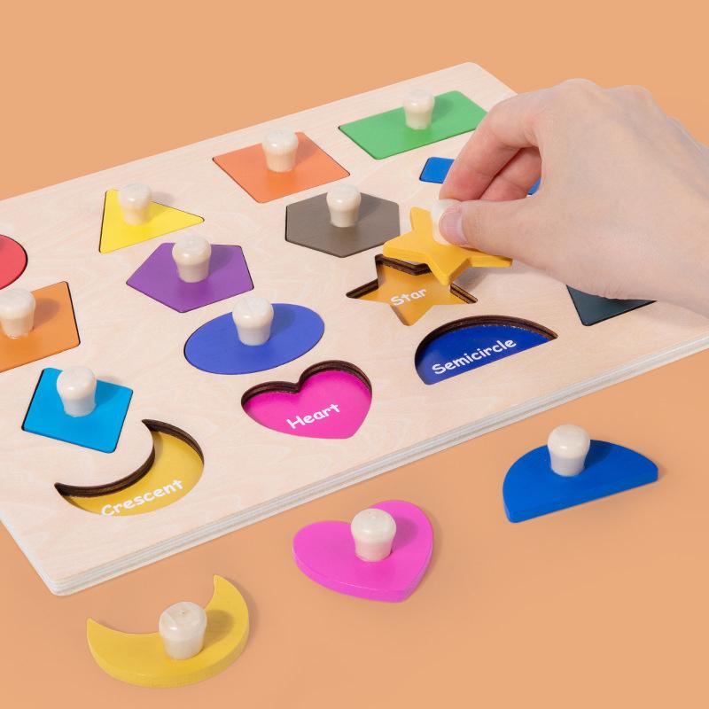 Montessori Wooden Shape Peg Puzzle Fine Motor Skills Color Sorting Board Educational Toy for Kid Classroom Learning Play
