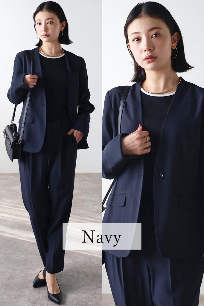 Anzug Office Plus Pendeln [RIRIYĀNO] Damen-Set, Hosenanzug, Kragenlos, 2-teiliges Set, Anzug, Größen, (Größe 11, Marineblau)