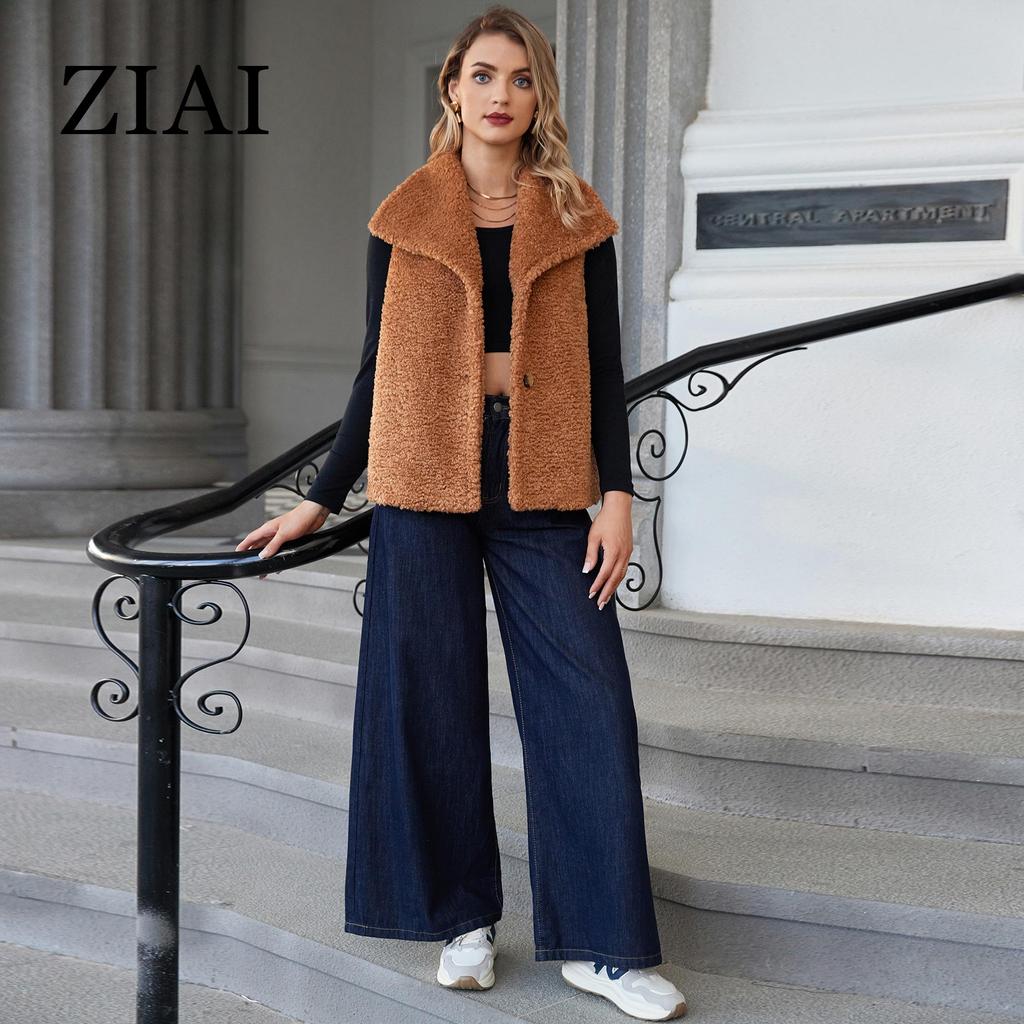 ZIAI Women's Vest Teddy Coat Sleeveless Vest Coat Solid Fleece Fur Jacket Stylish Female Thick Warm Casual Parka Trend 20346