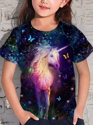 Girls'  Animal Unicorn T Shirt Short Sleeve 3D Print Summer Spring Active Fashion Cute Polyester Kid Outdoor Daily Indoor Regular