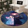 1pc Anime Design Round Carpet Cute Cat Couple with Heart Shaped Light Fixture, Office Chair Mat, Non Slip Rug for Home Decor