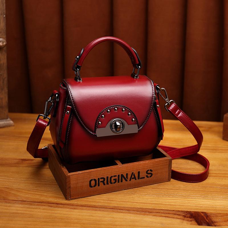 Retro Handbag for Women Korean Version New Summer Oily Wax Leather Small Square Bag Fashionable and One Shoulder Crossbody
