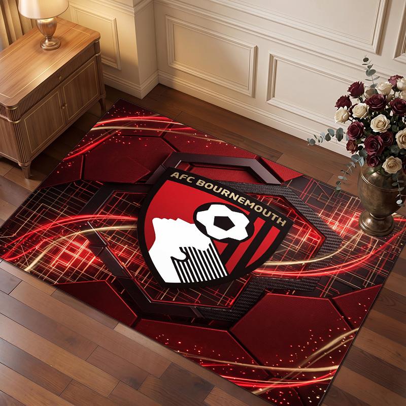 Bournemouth Football Print Crystal Velvet Rug, Comfortable Water Absorbent Non Slip Indoor Floor Carpet