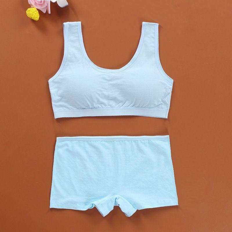Pantie and Bra Girls Underwear Vest Development Teens Suit Pure Cotton Vest Double Layer Hipster Pub