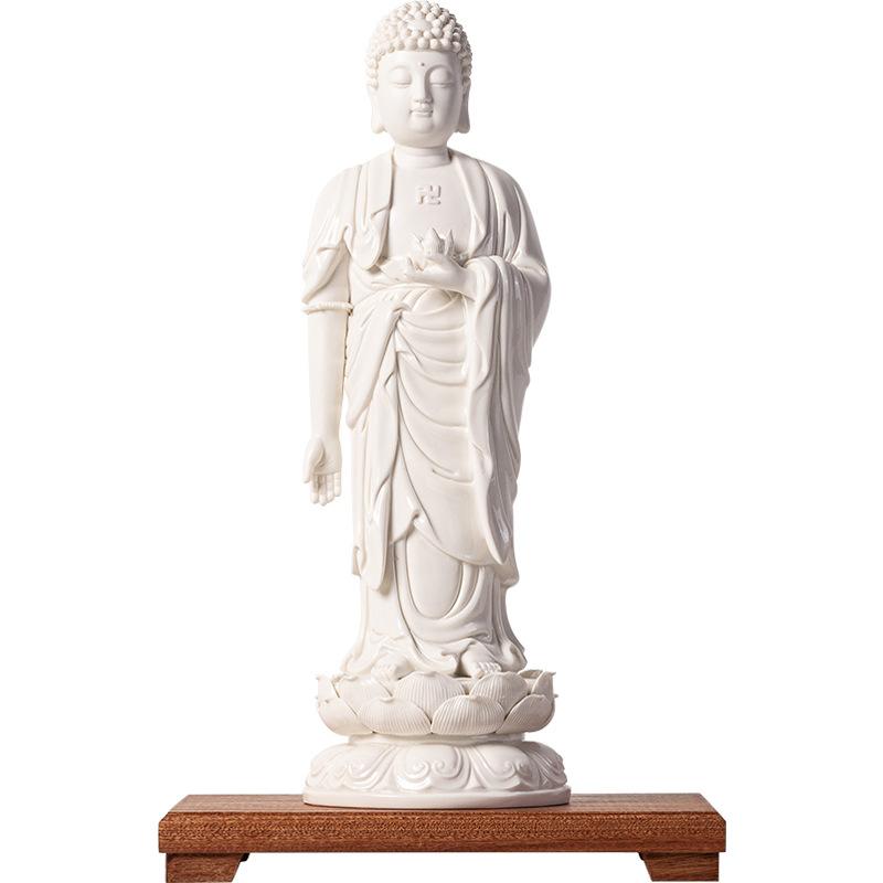 Chinese-style feng shui white porcelain standing lotus, Amitabha Buddha statue guiding figure, standing figure, household cerami