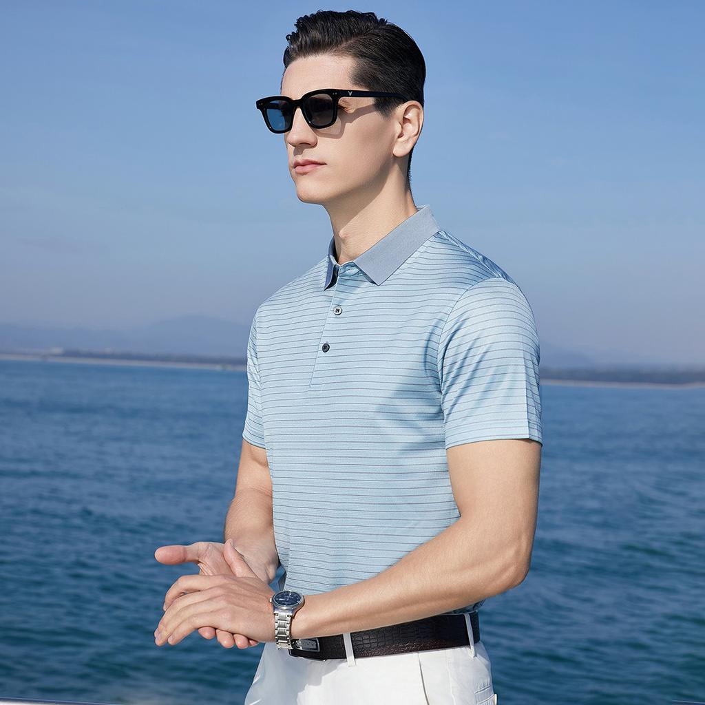 Men's Summer Stripe Silk Polo Shirt