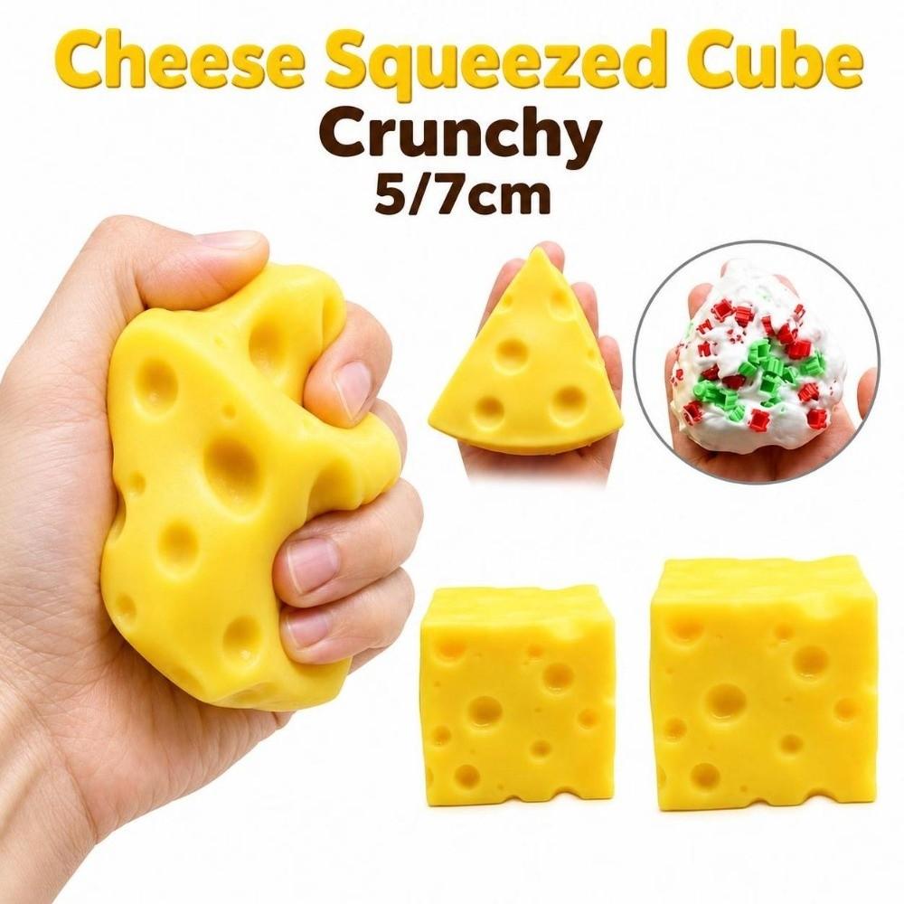5/7cm Cheese Squeezed Cube Sound Effects TPR Fidget Toy Cheese Stress Ball  Children's Gifts