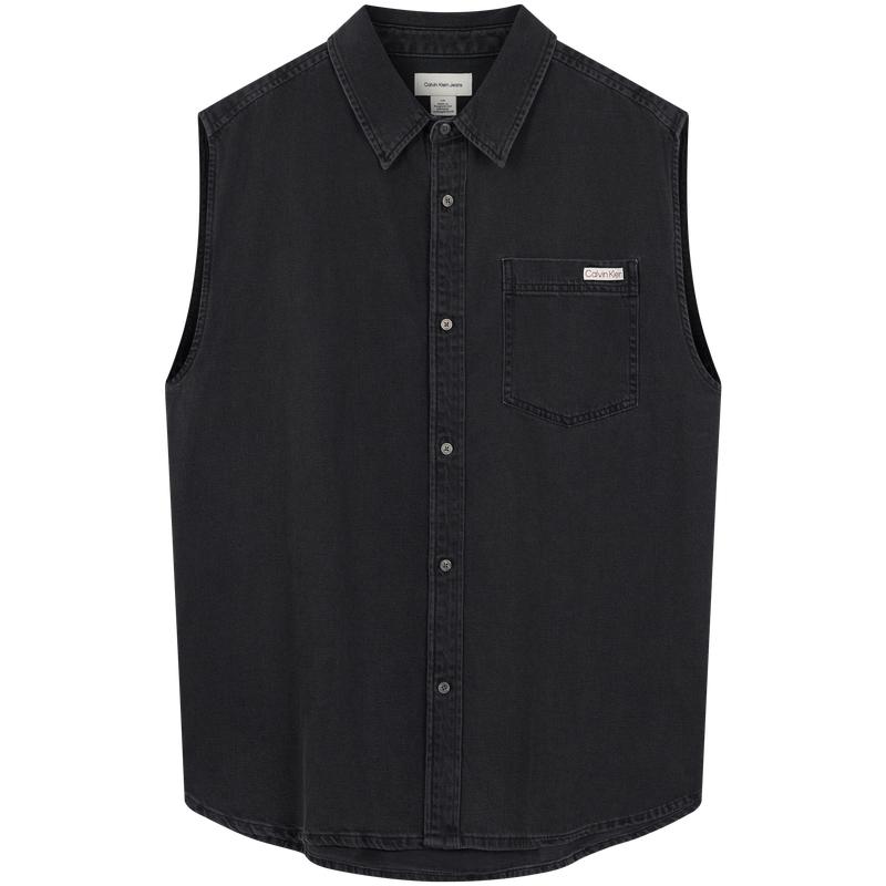 

Calvin Klein Vintage Resort Style Cotton Linen Blend Denim Sleeveless Shirt Men shirts 4RC733G XL