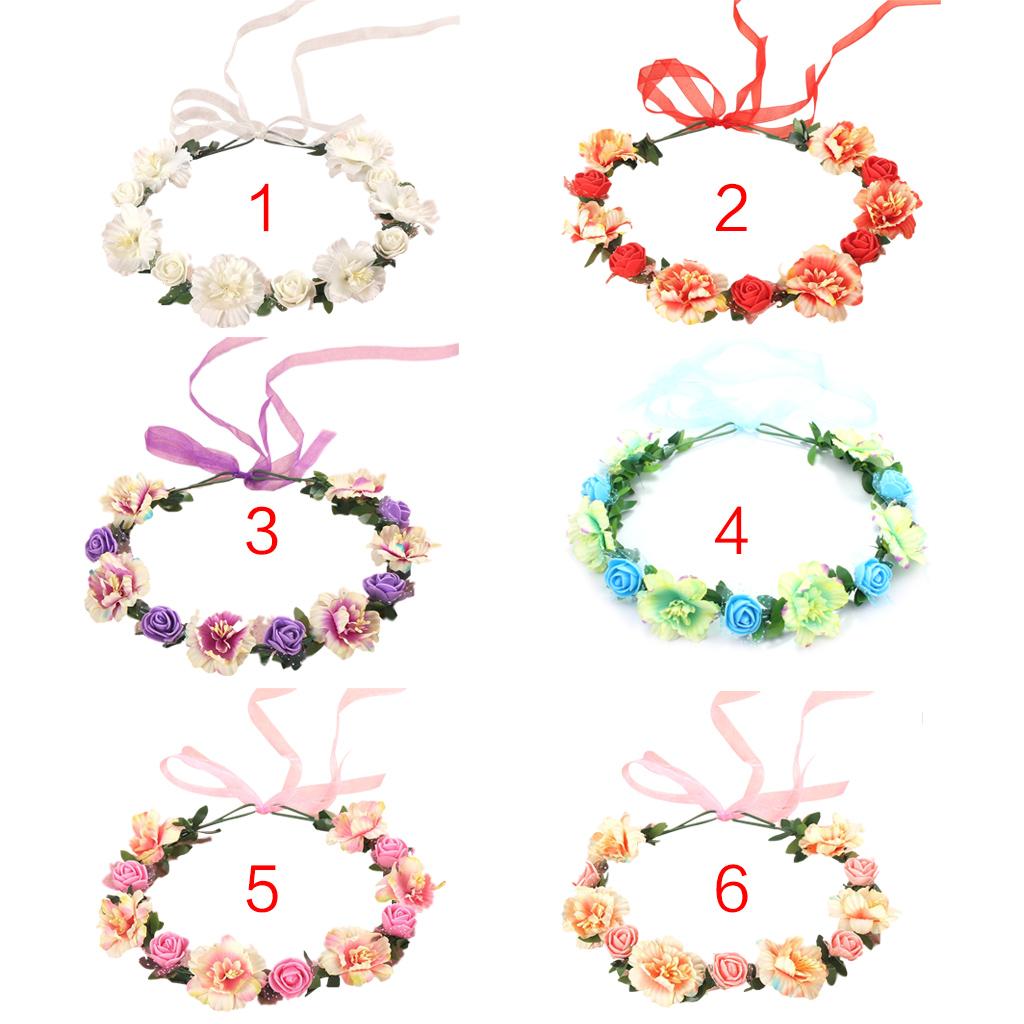 Flower Hair Wreath Headband Floral Crown Garland with Adjustable Ribbon Festivals Wedding Party Headpiece for Women Girl