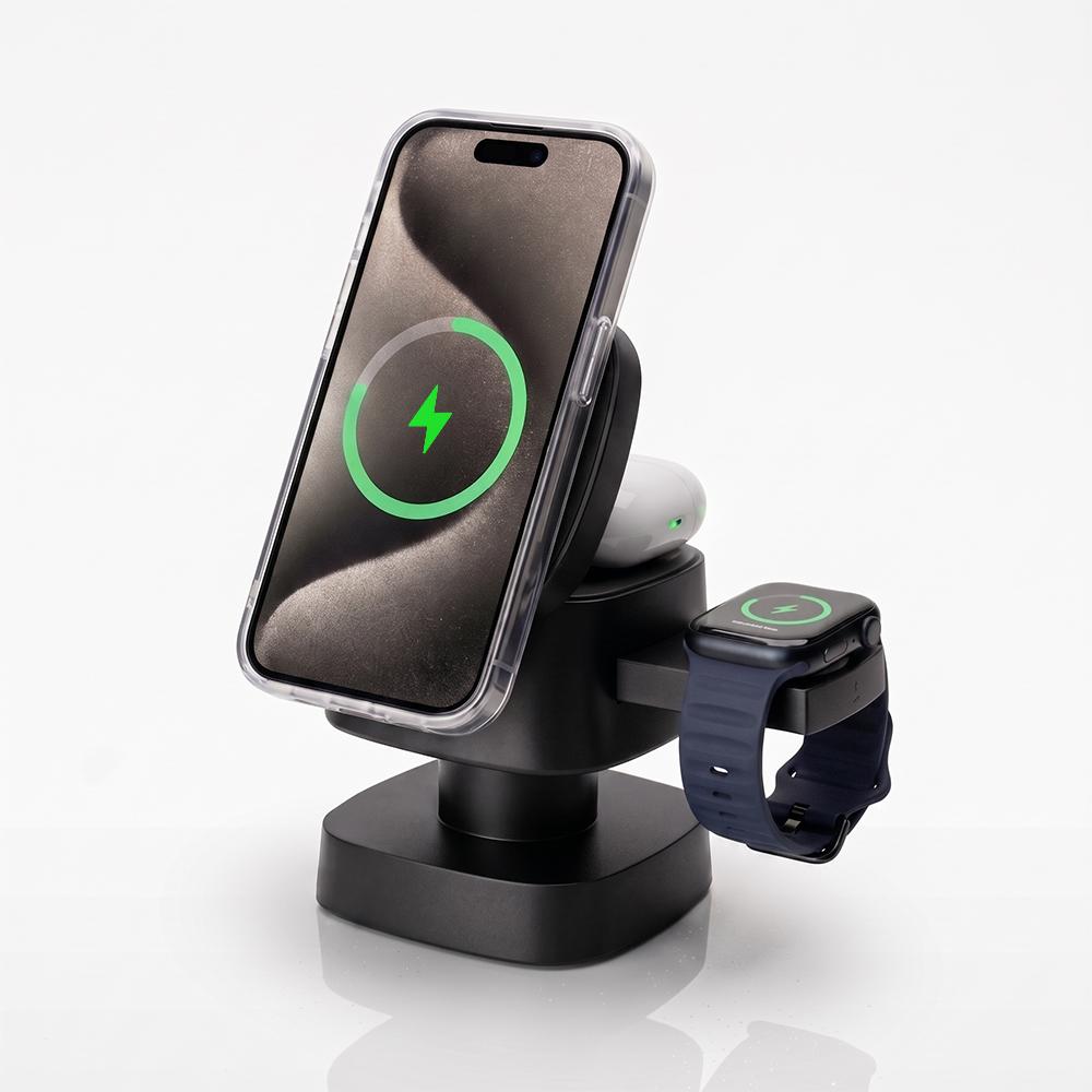 Qi2.2 25W Magnetic Wireless Charging Dock 4 in 1 Stand Bedside Nightlight 45W PD Plug For iPhone 17 16 Pro Max iWatch AirPods