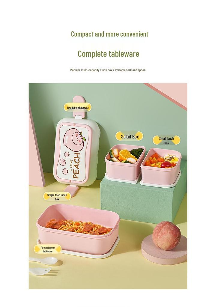 Microwaveable Cartoon Bento Box - Double-Layer Plastic, Compartmentalized for Student Lunches/Fruit