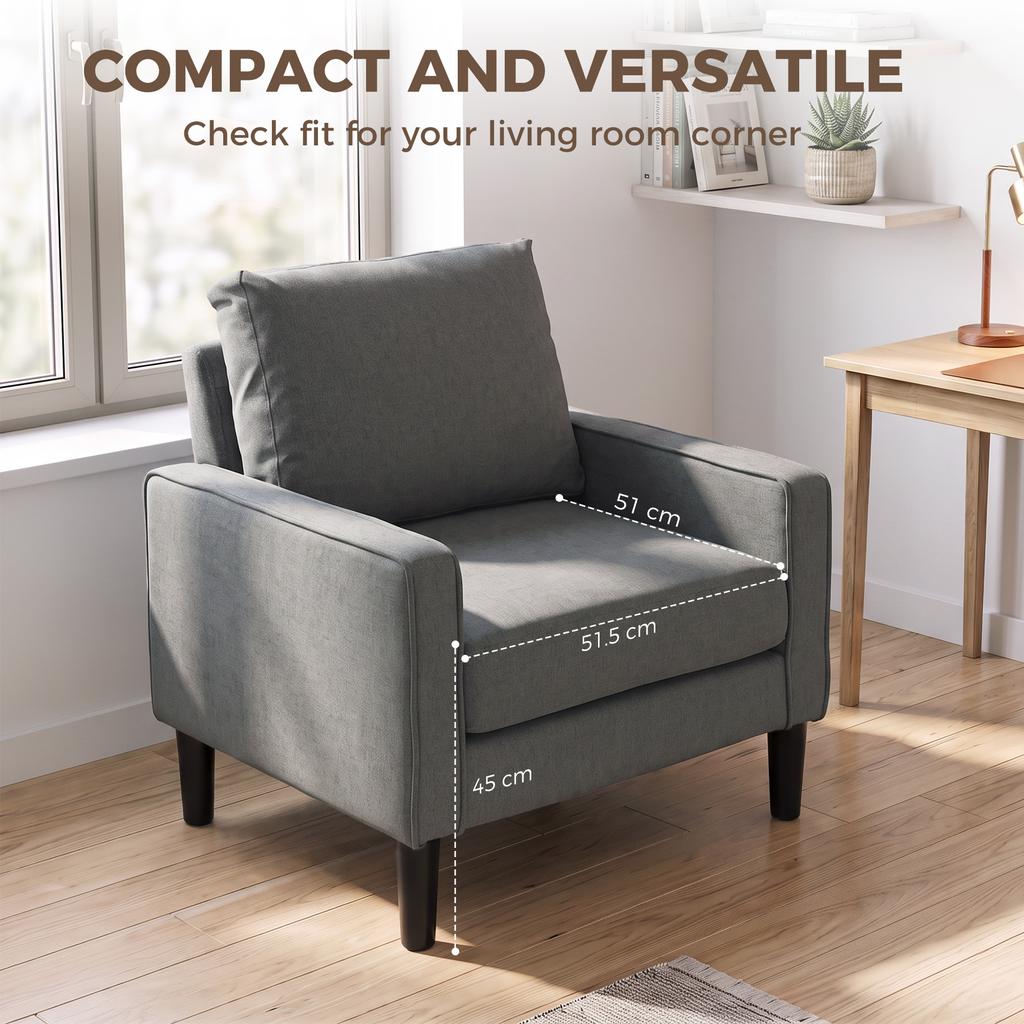 Accent Chair Removable Pillow Linen Armchair With Comfy Spring Cushion For Living Room Bedroom Study Dark Grey