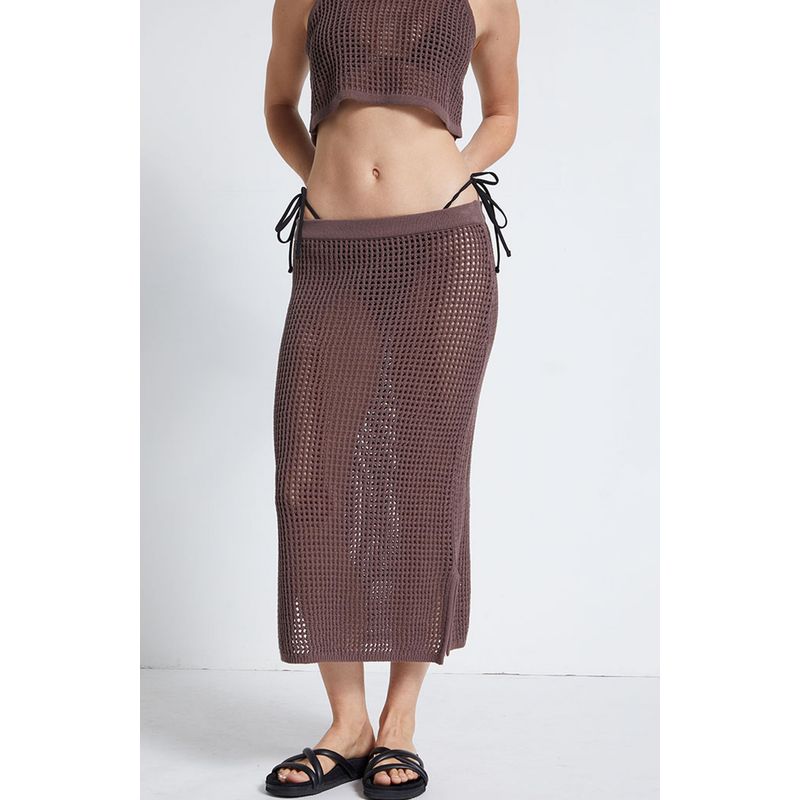 

Beautiful Fashion Brand La-* Hearts Hollow Knitted Skirt Beach Skirt Seaside Vacation Midi dress Cotton Knitted Chocolate/Single Skirt S