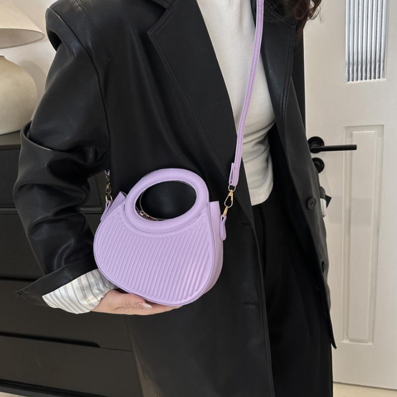 Fashionable Classic Women's Commuting Date Single Simple Shoulder Bag Striped Handbag Fashionable Round Crossbody Bag