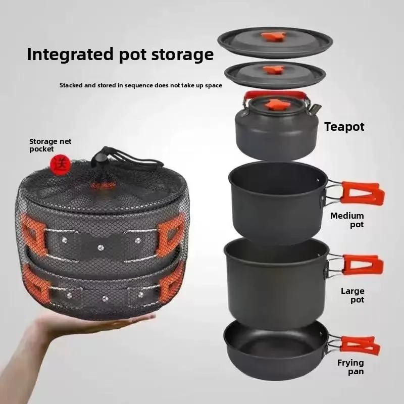 Outdoor Picknick Set Topf Kessel Bratpfanne Suppentopf Faltbare Aufbewahrung Kocher Aufbewahrungstasche Adapter Zubehör