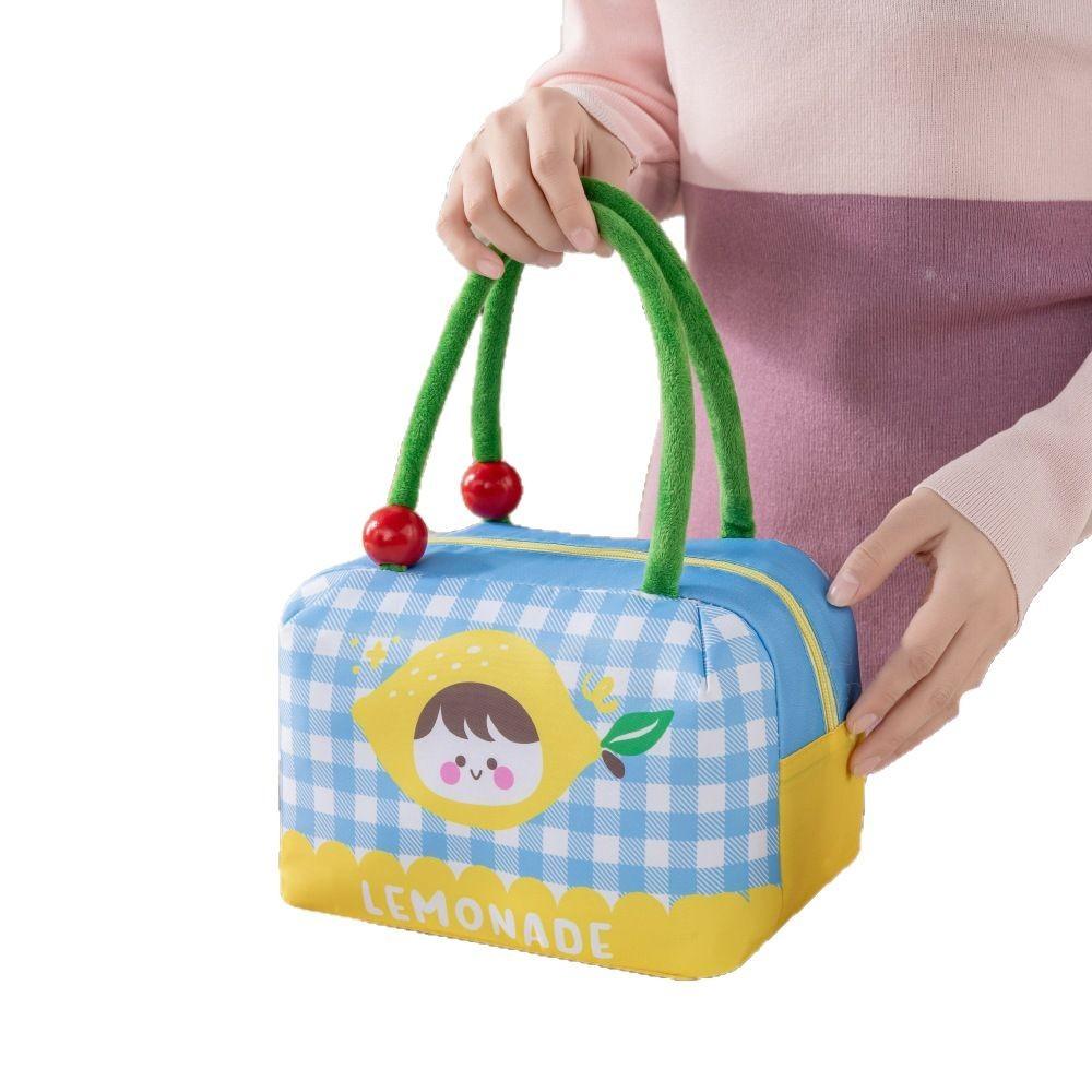 Fruit Pie Cartoon Lunch Bag Thickened Large Capacity Insulated Bag Student Work Lunch Bag Velvet Handheld Ice Bag