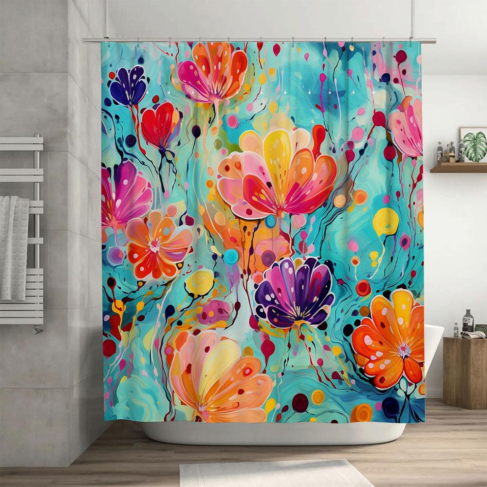 Delightful Floral Shower Curtain Bold Colors Abstract Design for Bathroom Decor Modern Print Home Accessories Waterproof Fabric