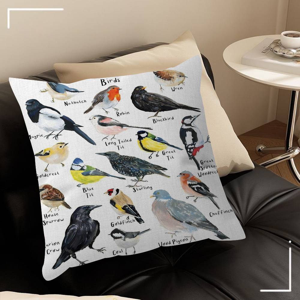 Various Types Of Birds Animal Introduction Pillow Covers Cartoon Sofa Home Doublesided Printing Short Plush Cute Cushion Cover