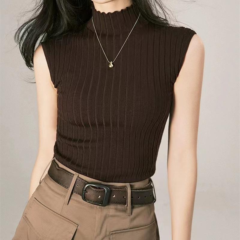 Spring and Summer Half Turtleneck Small Halter Vest Women All Matching Bottom Sweater Knit Sweater Vest Sleeveless Short Top To Wear