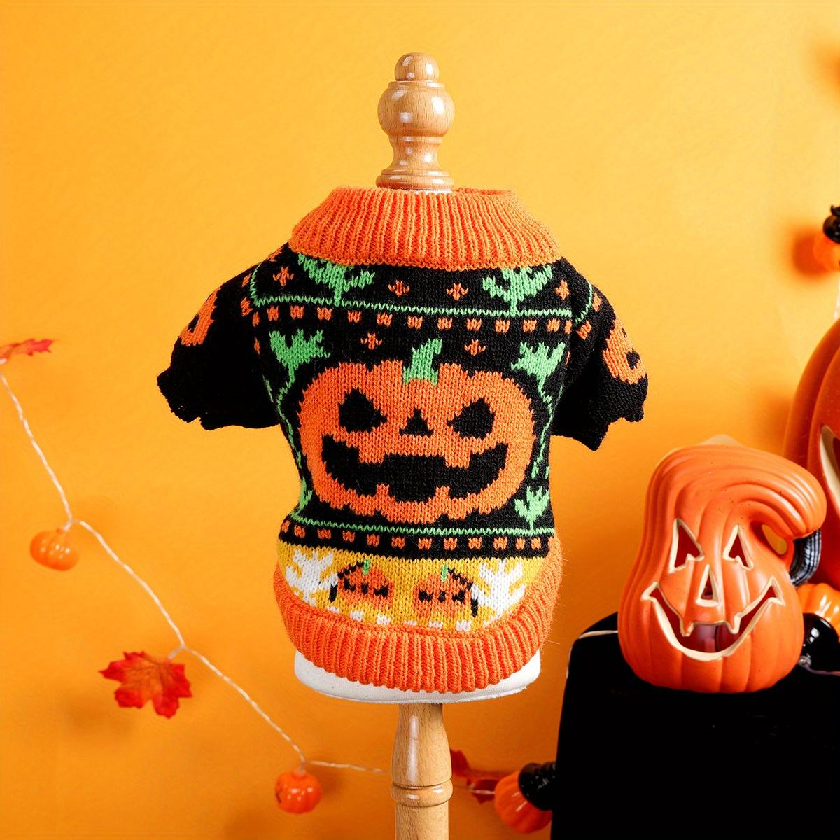 Halloween Pumpkin Knitted Dog Sweater 2026 Winter Pet Clothes Dog Cat Thickened Warm Funny Pullover Elastic Knitted Sweater (Pumpkin,XS) тыква