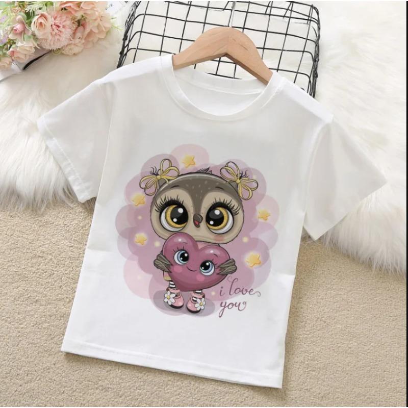 Summer Clothes for Children Owl Cartoon Print T-Shirt Baby Short Sleeve Top Kids Thin Section Wear