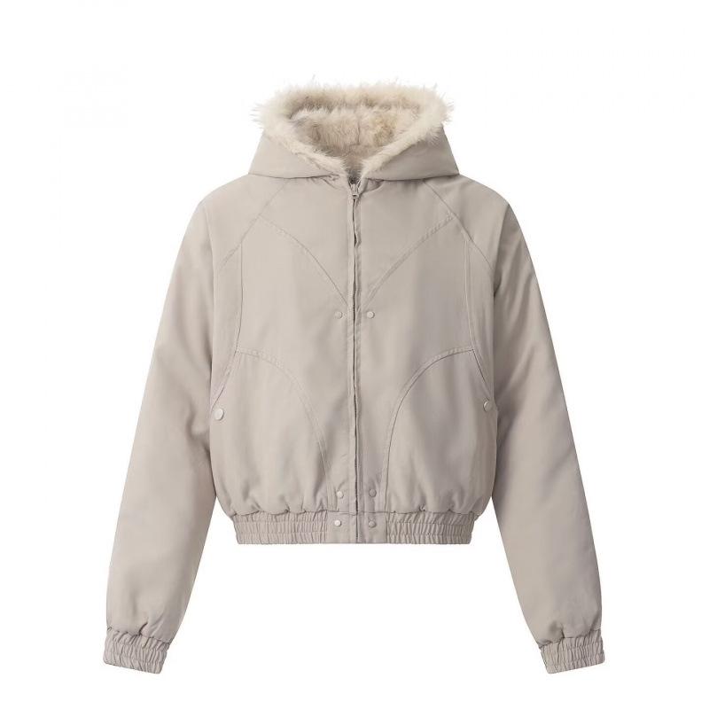 

Unisex Retro Deconstructed Silhouette Fur Collar Hooded Jacket for Autumn/Winter XXXL білий/сірий колір
