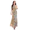 Retro printing backless v-neck neck dress for women, summer pure desire to close the waist, fishtail skirt, slim-fitting hip-wrapped dress