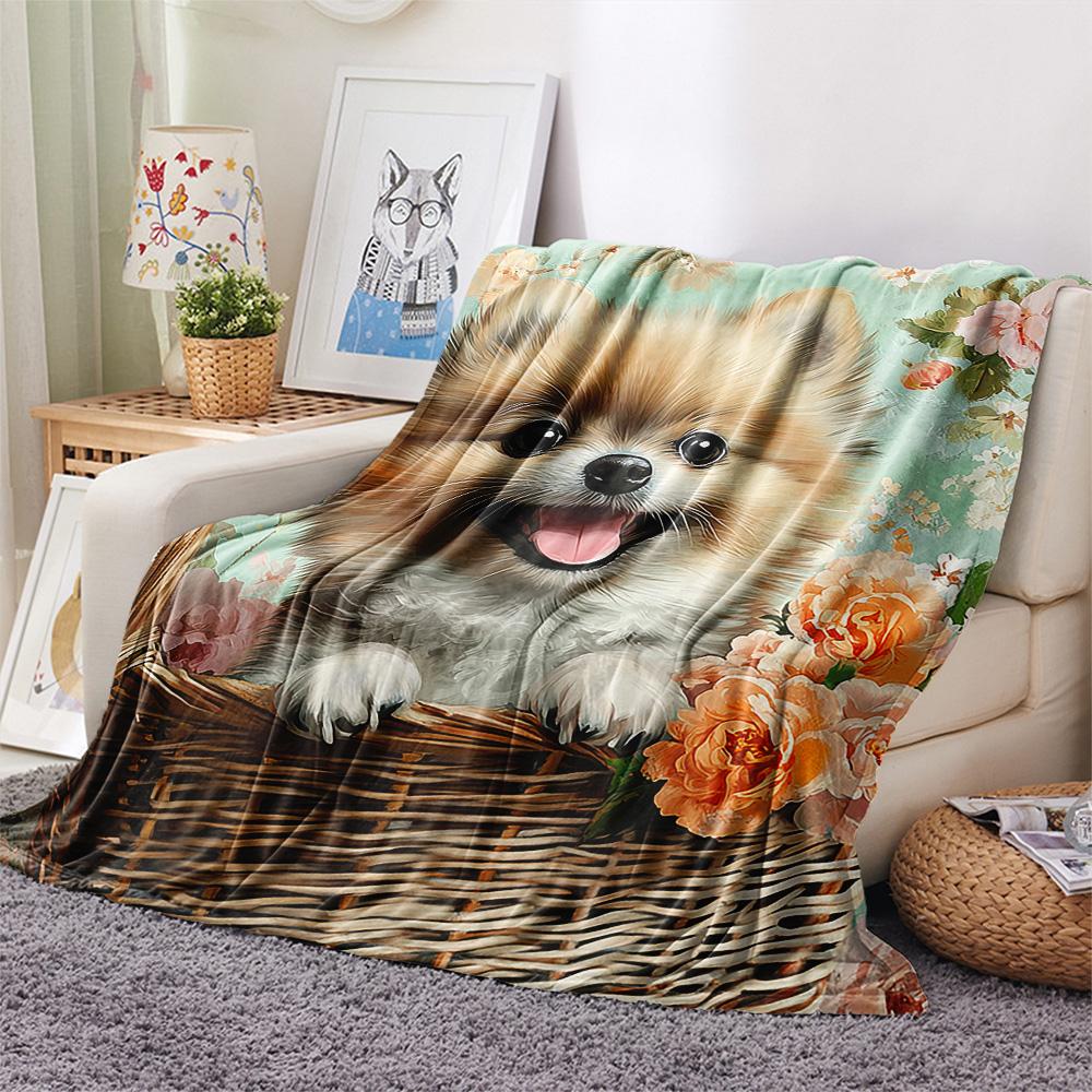 Pomeranian Print Flannel Blanket, High quality Comfortable for All Seasons, Home Decor, Warmth and Comfort, Perfect for Christmas Gifts