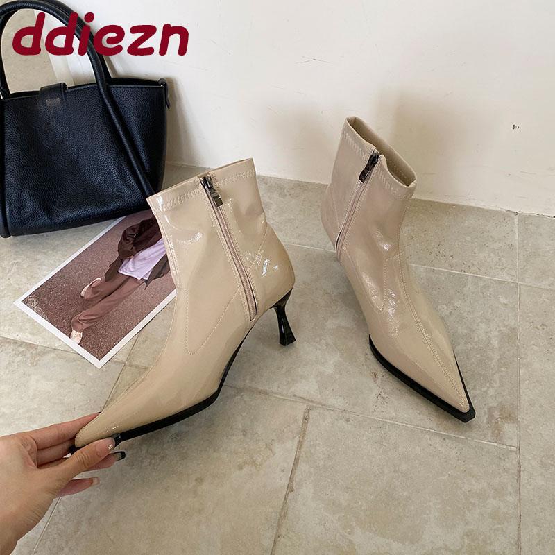 Fashion Female Pointed Toe Ladies Modern Ankle Boots Zippers Shoes Fashion Elastic Women Stretch Short Boots With Heels Shoes