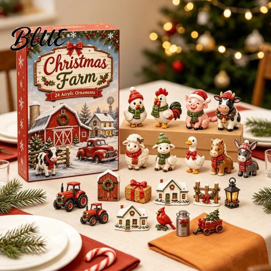 Holiday Countdown Calendar with 2D Calendar 24 Farm Advent 2026 Christmas Day Box Acrylic Decorative