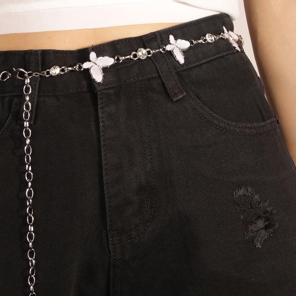 Sweet Butterfly Dripping Oil Metal Waist Chain Diamond Women's Belt White Chain