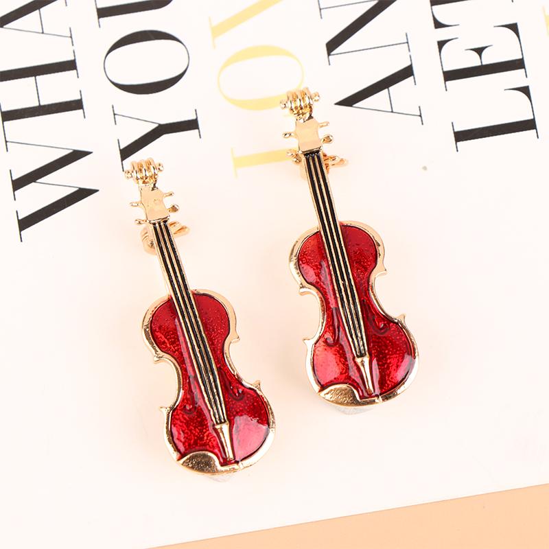 1ks Elegantní červené housle Pins Brože Lady Instruments Brož Šperky