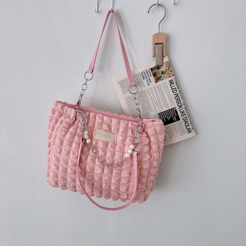 Stylish and Simple Pleated Shoulder Bag, Summer New Versatile Solid Color Underarm Bag, Commuter Portable Tote Women's Bag