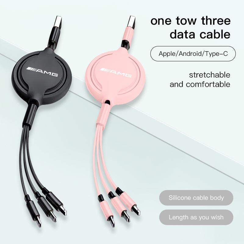 Car Interior Charging Data Cable Scalable 3 In 1 Phone Charger For Mercedes Benz AMG A B C E G CLA W211 W203 W204 W210 W124 C300