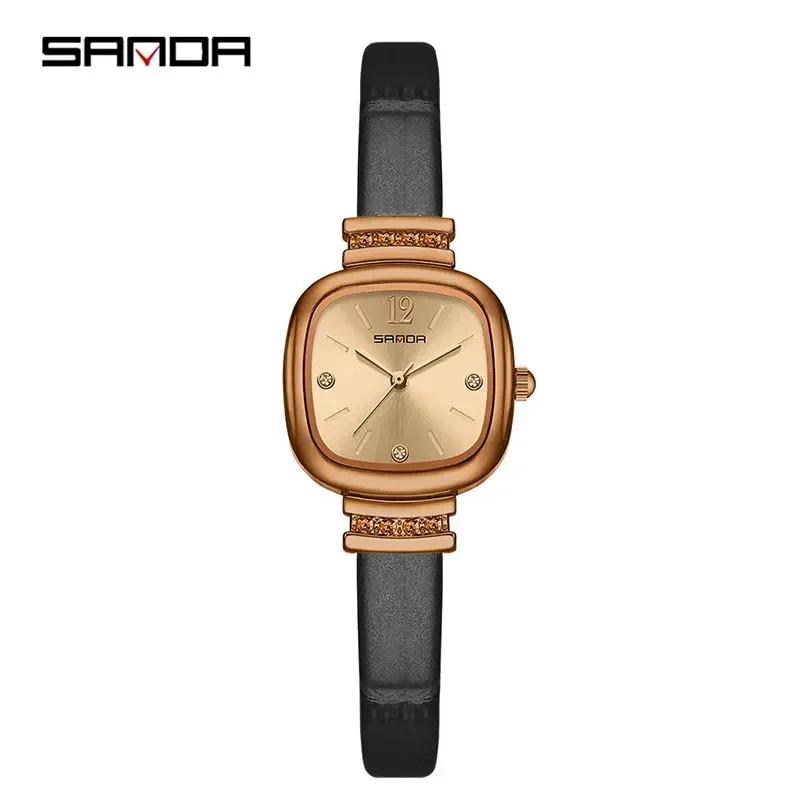 Sanda 7052 Fashion Square Diamond Watches For Women High Quality Waterproof Leather Quartz Watch Luxury Elegant Ladies Watches