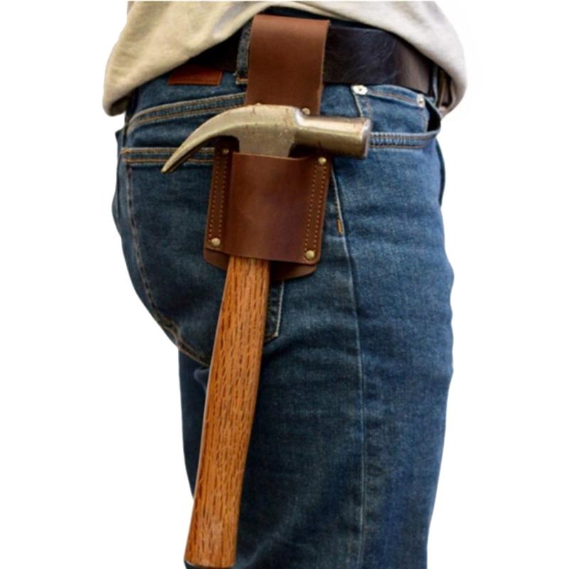 Leather Belt Hammer Holder with Steel Rings Holsters for Convenient Tool Transport Clip On Belt Hammer Holder for Work