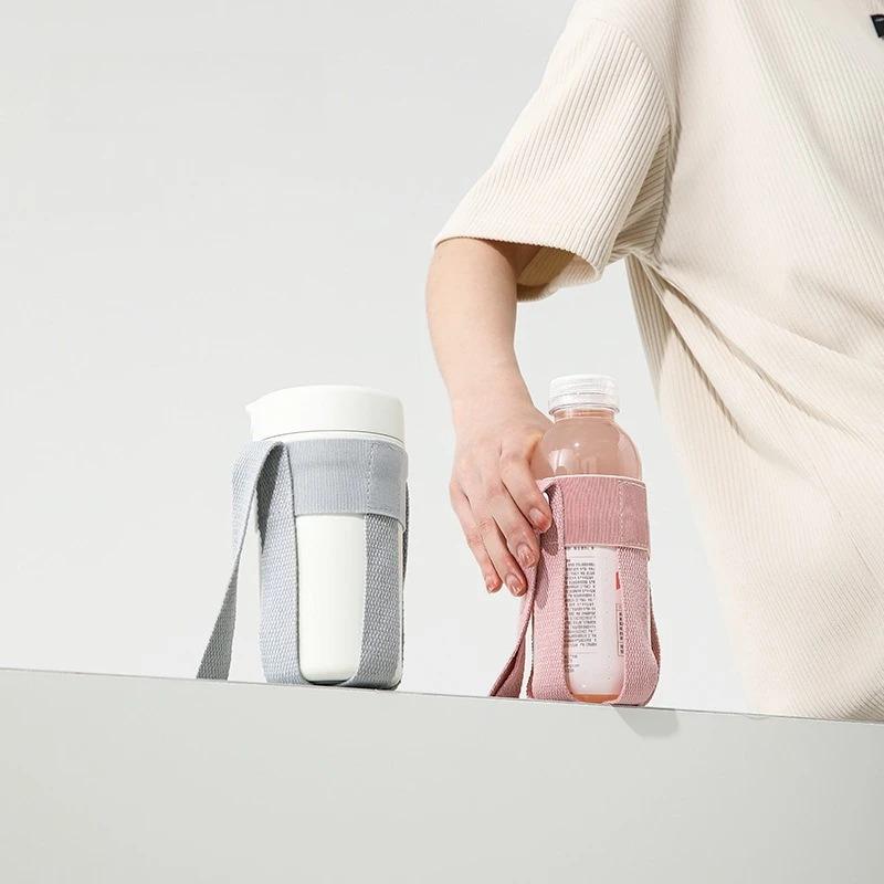 Cartoon-style Cute Water Bottle Shoulder Strap Crossbody Lanyard Mesh Pouch Portable Drink Bottle Carrier Insulated Cup Sleeve