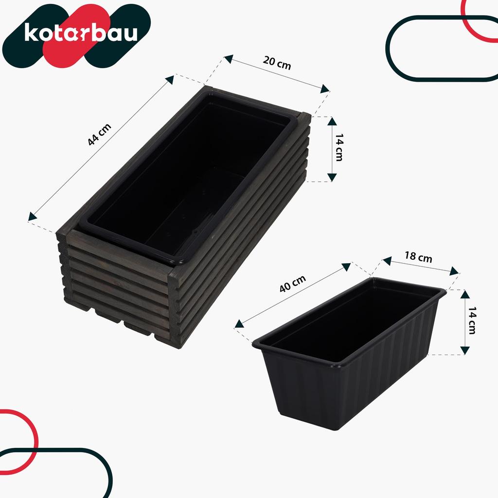 Kotarbau® Wooden Garden Planter Box For Terrace With Insert Anthracite 44 X 20 Cm