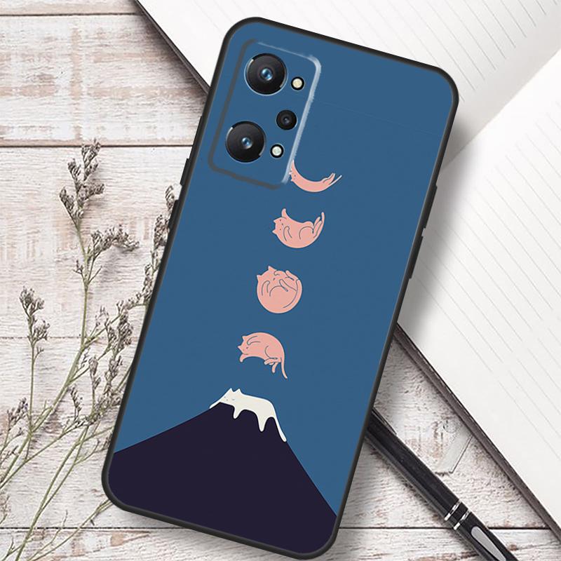 Cat Mount Fuji Japan Wave Landscape For Realme 12 13 10 11 14 Pro Plus GT 6T 6 5 GT7 Pro C61 C55 C53 C51 C21Y C25S C75 C67 Case